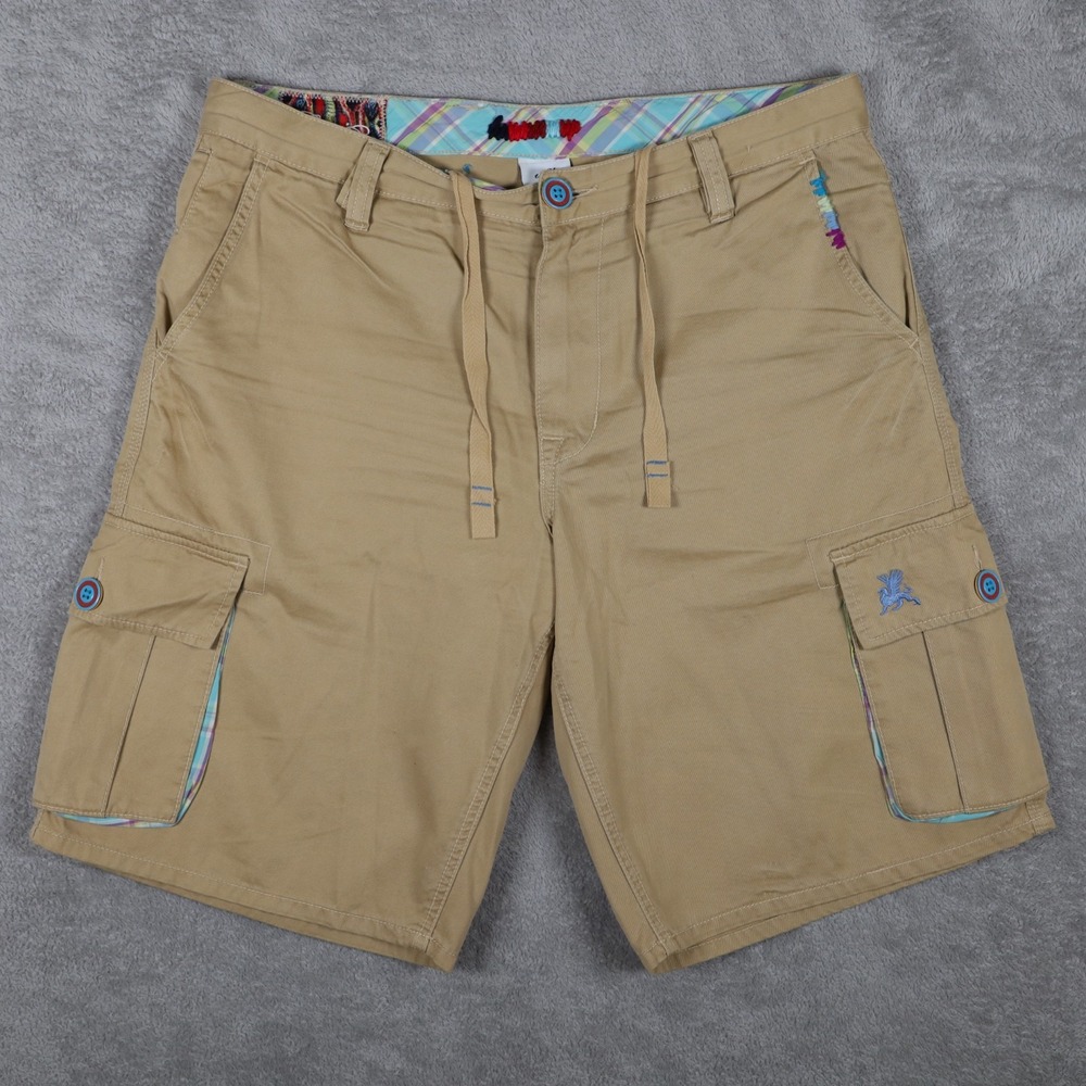COOGI Shorts Mens 34 Beige Embroidered Cargo Pocket Drawstring Utility Cotton